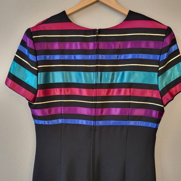 VTG Maggy London Evening Party Dress Sz 14 Long Maxi 90s Colorful Satin Stripes - Picture 12 of 15